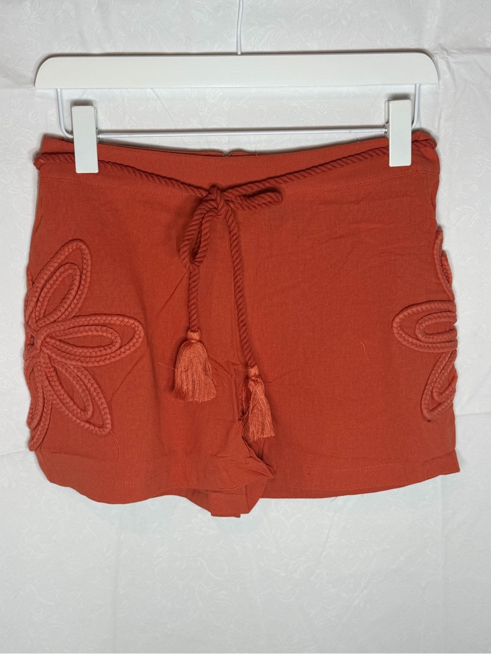 High-Waist Navy Rope-Tie Shorts with Rosette on Sides